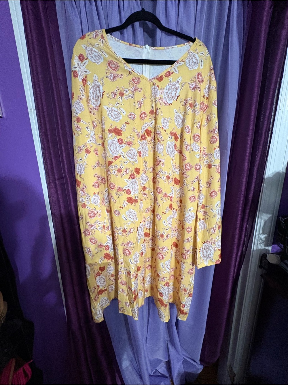 Yellow Floral Long-Sleeve Women's Dress